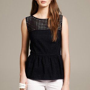 Banana Republic Navy Blue Box Eyelet Peplum Top, 0